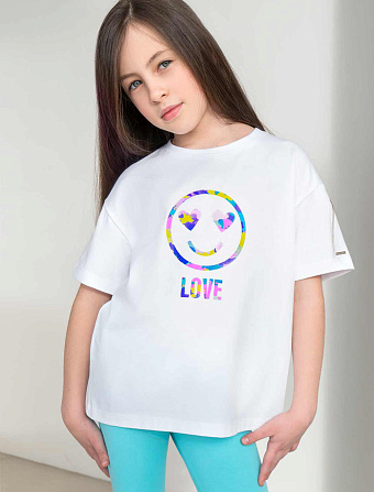 картинка Футболка для девочки белый_love магазин Одежда+ являющийся официальным дистрибьютором в России 